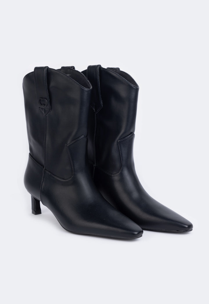 Choice Heeled Solid Boots Black