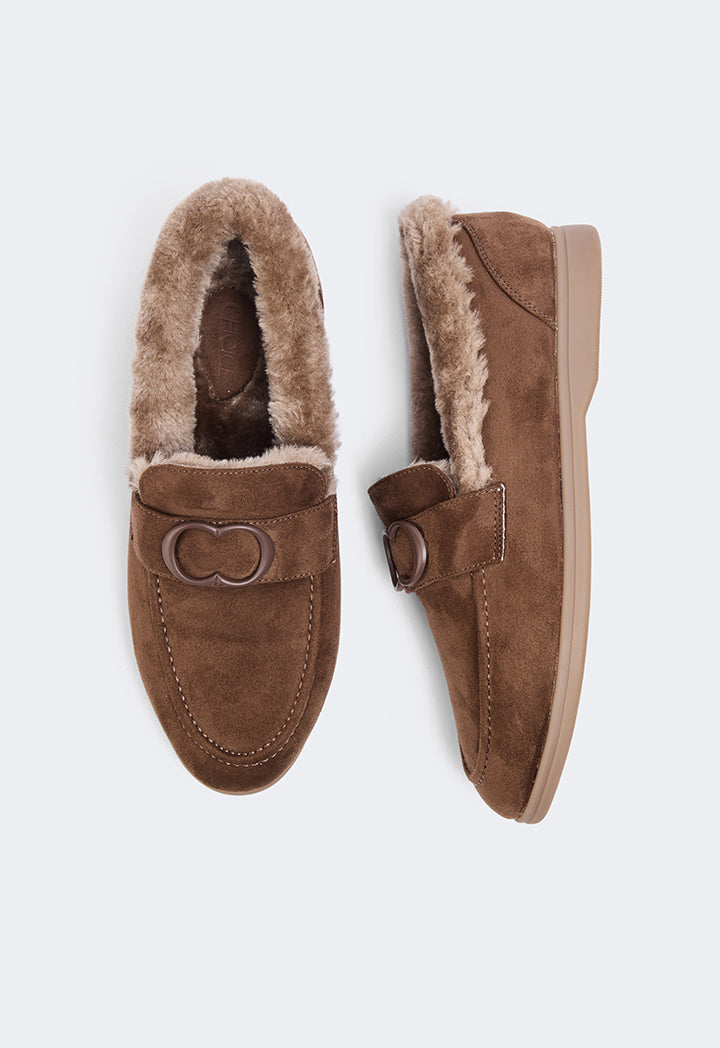 Choice Shearling Detailed Suede Loafers Brown