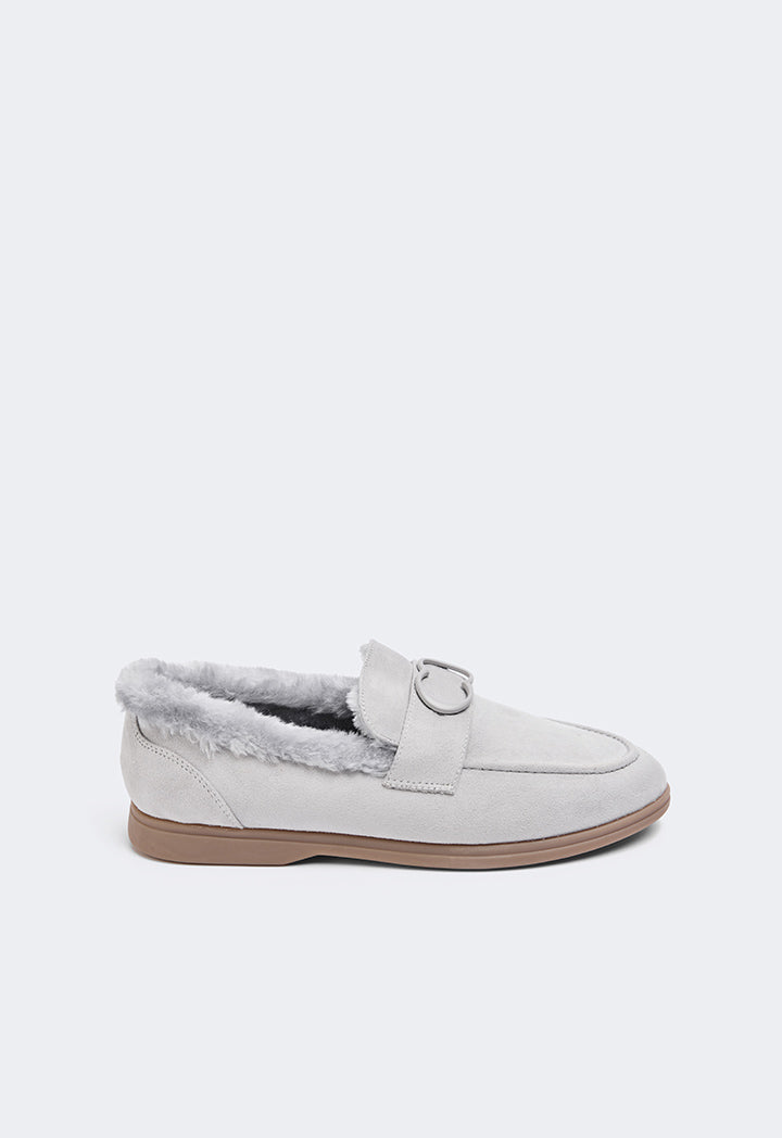 Choice Shearling Detailed Suede Loafers Grey