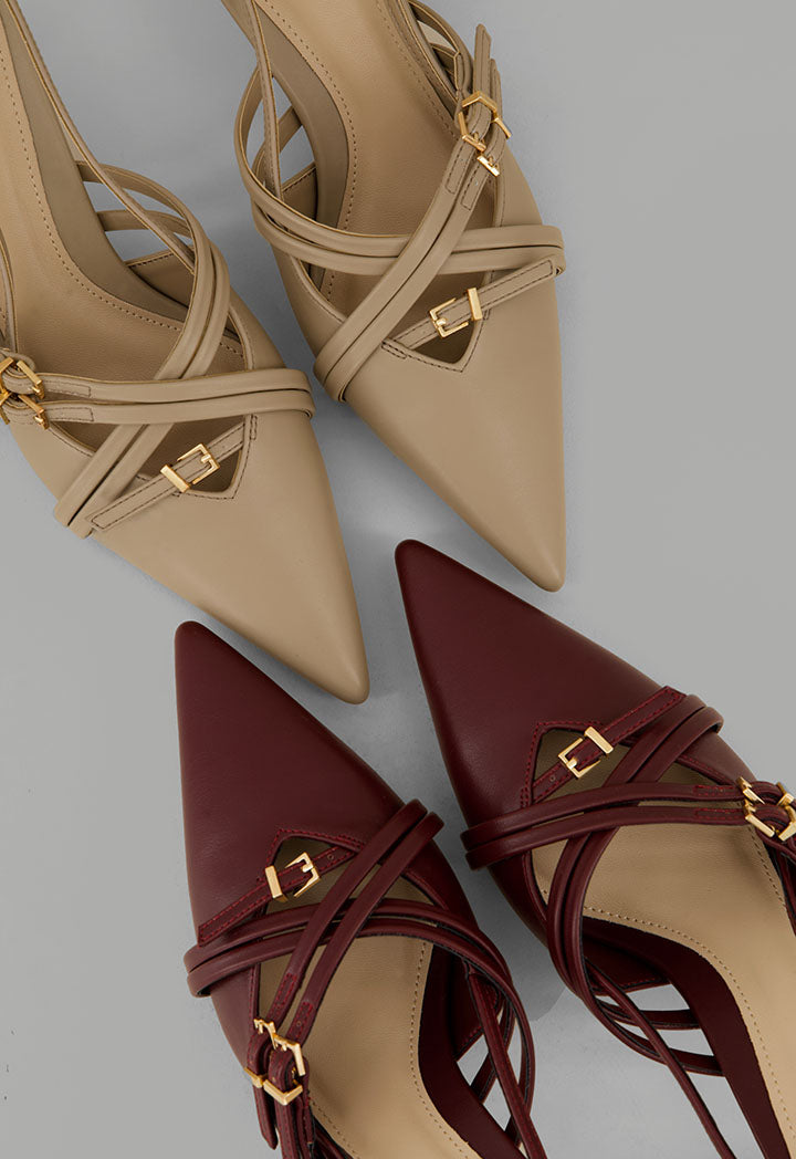 Choice Matte Strap Sling Back Heels Beige