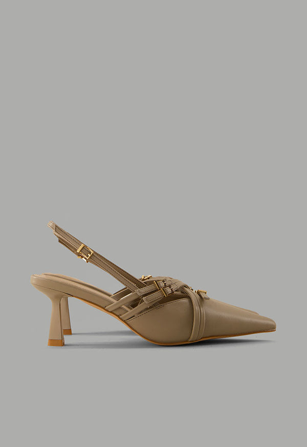 Choice Matte Strap Sling Back Heels Beige