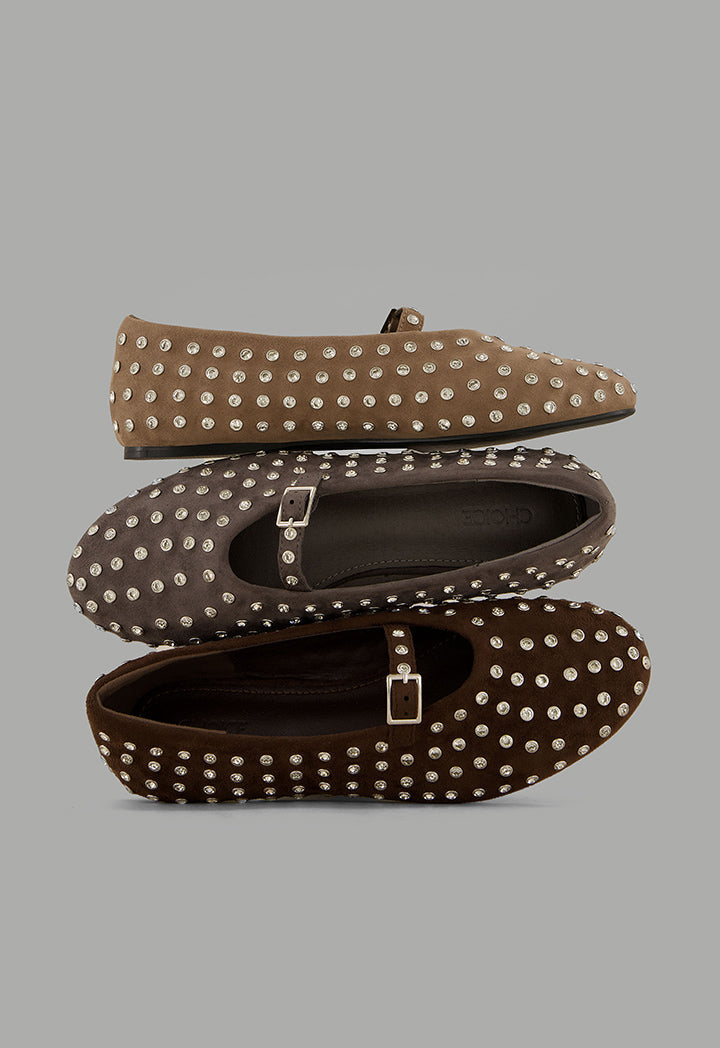 Choice Crystal Embellished Flat Ballerinas Grey
