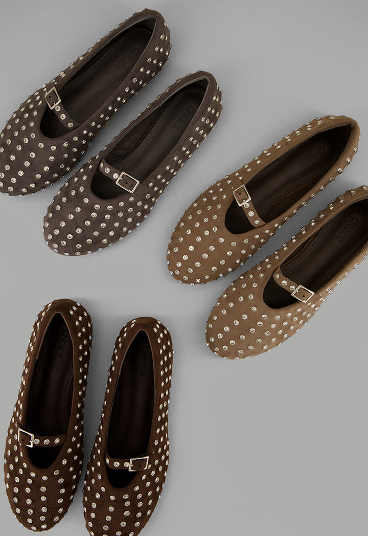 Choice Crystal Embellished Flat Ballerinas Grey