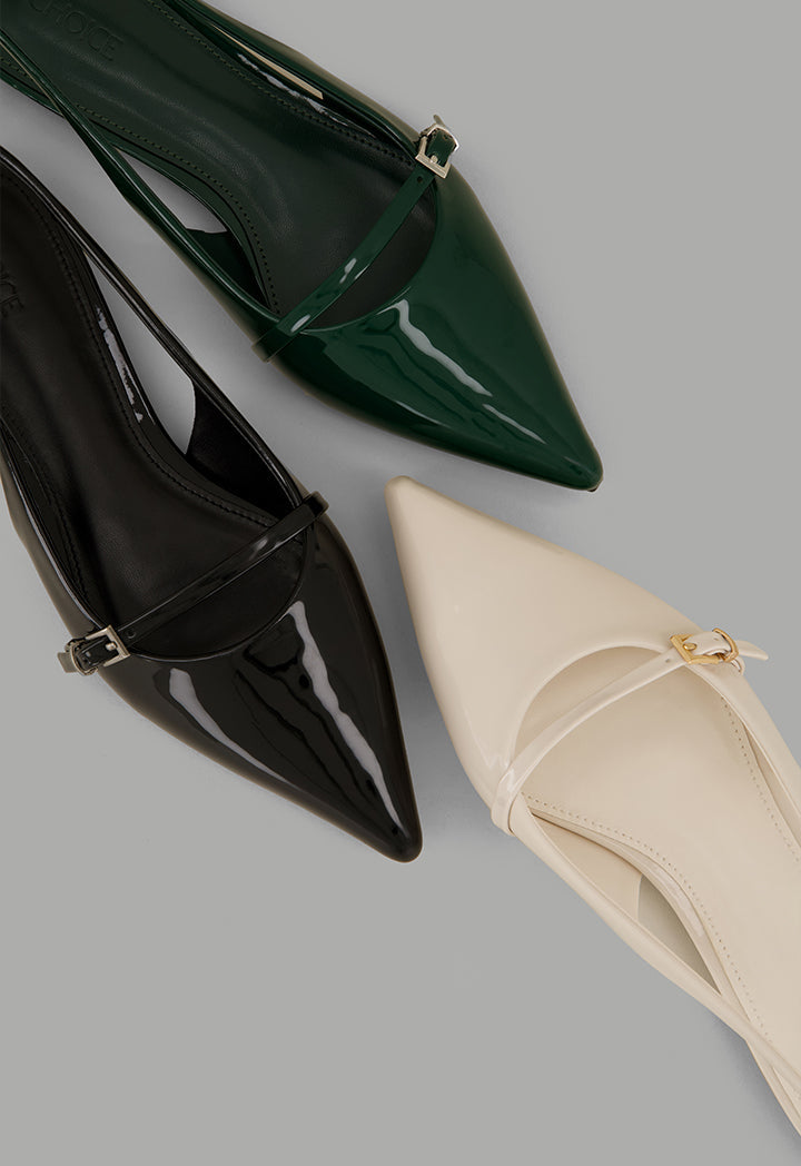 Choice Glossy Strap Sling Back Flats Black