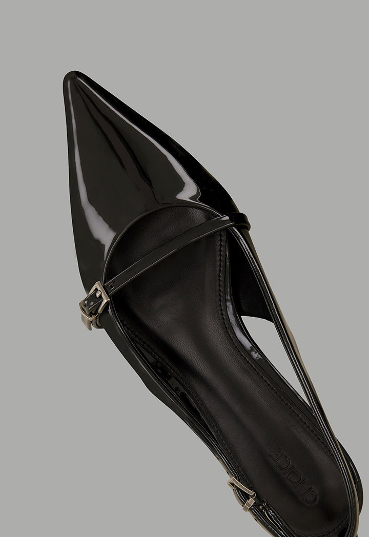 Choice Glossy Strap Sling Back Flats Black