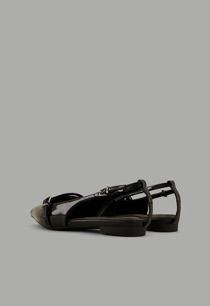 Choice Glossy Strap Sling Back Flats Black