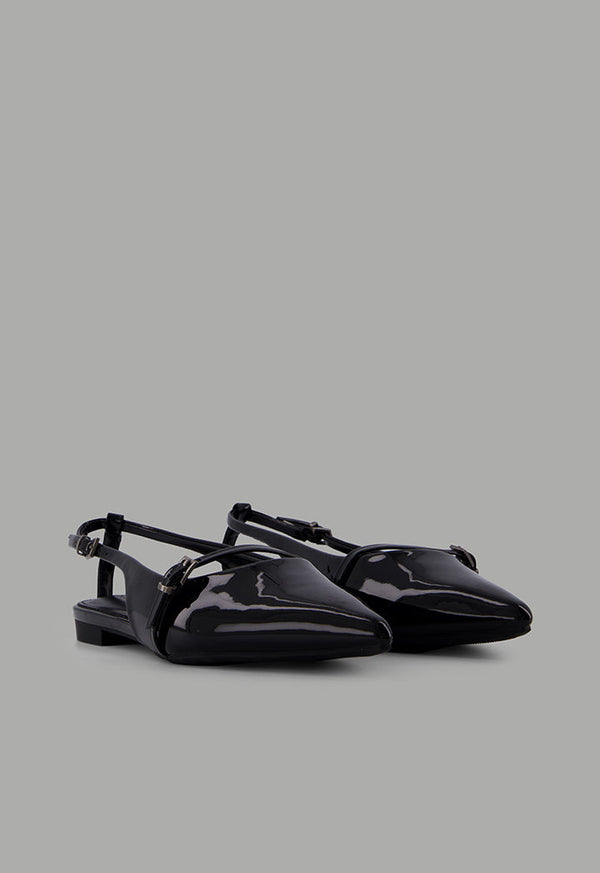 Choice Glossy Strap Sling Back Flats Black
