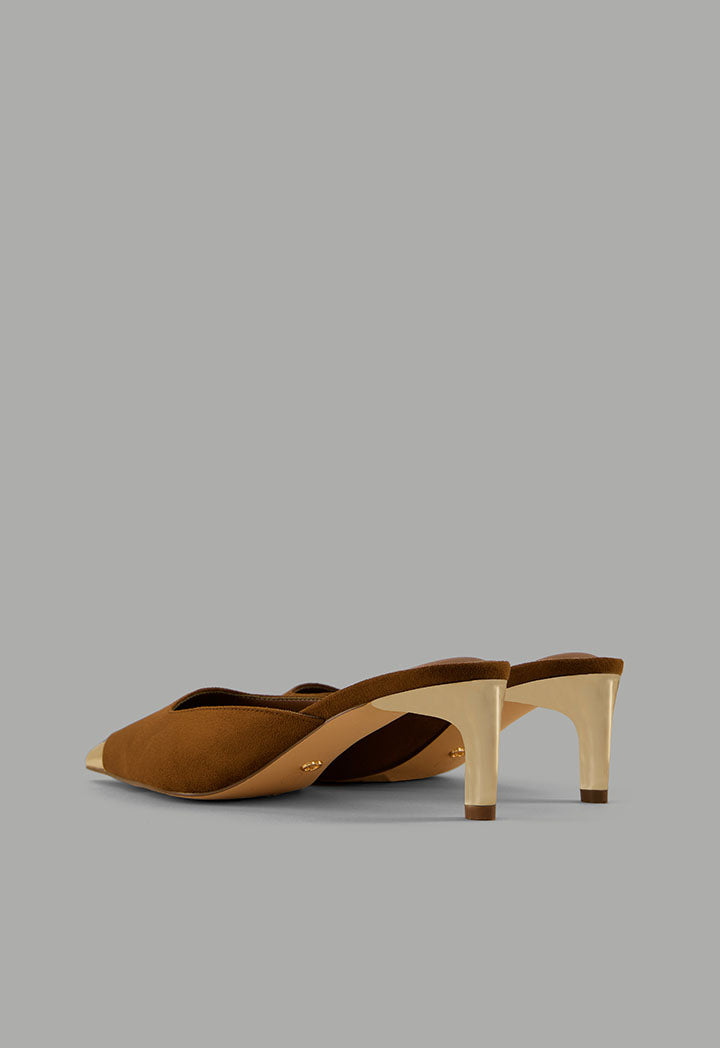 Choice Metallic Suede Heeled Mules Brown