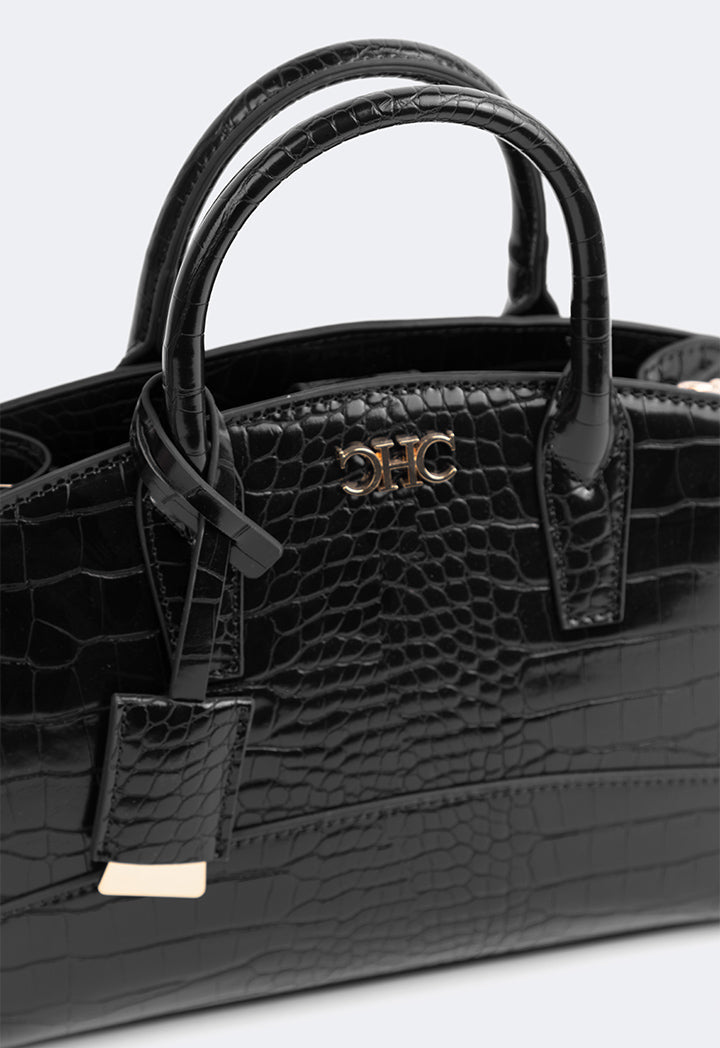 Choice Solid Embossed Croc Handbag Black