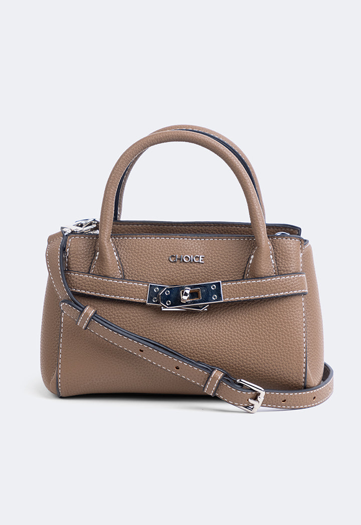 Choice Iconic Metallic Turn Lock Handbag Taupe