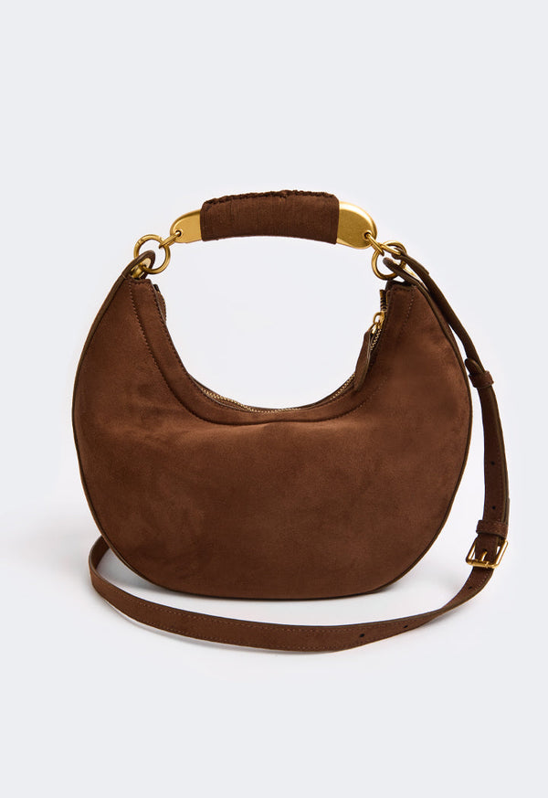 Choice Metallic Detailed Suede Handbag Dark Brown