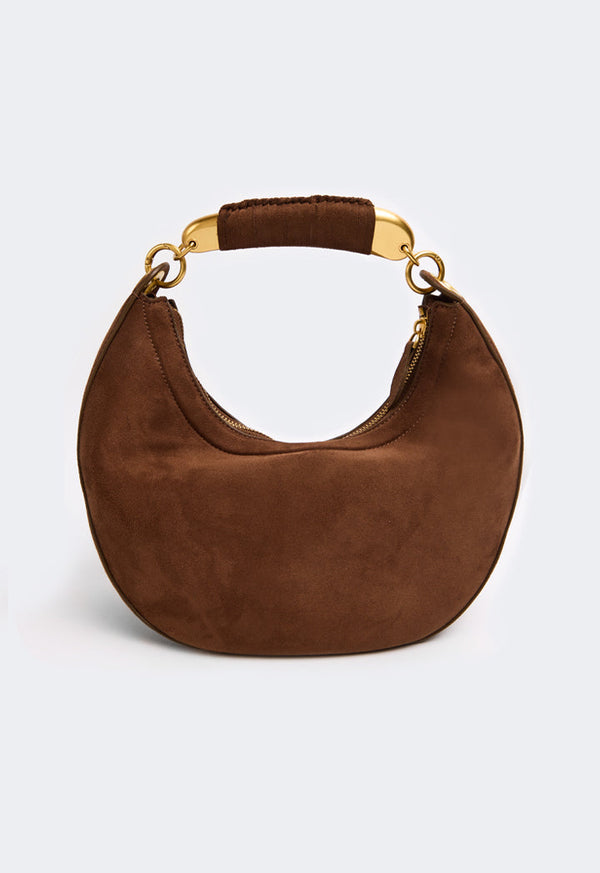 Choice Metallic Detailed Suede Handbag Dark Brown