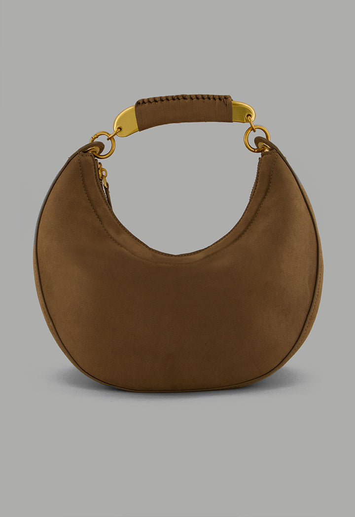 Choice Metallic Detailed Suede Handbag Beige