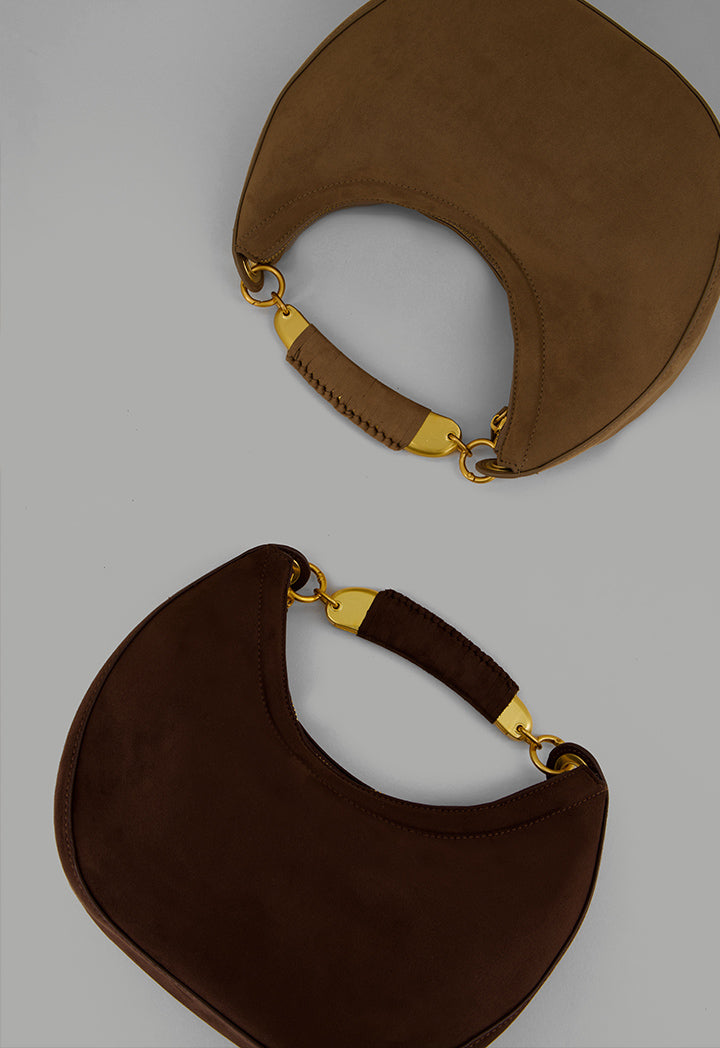 Choice Metallic Detailed Suede Handbag Beige