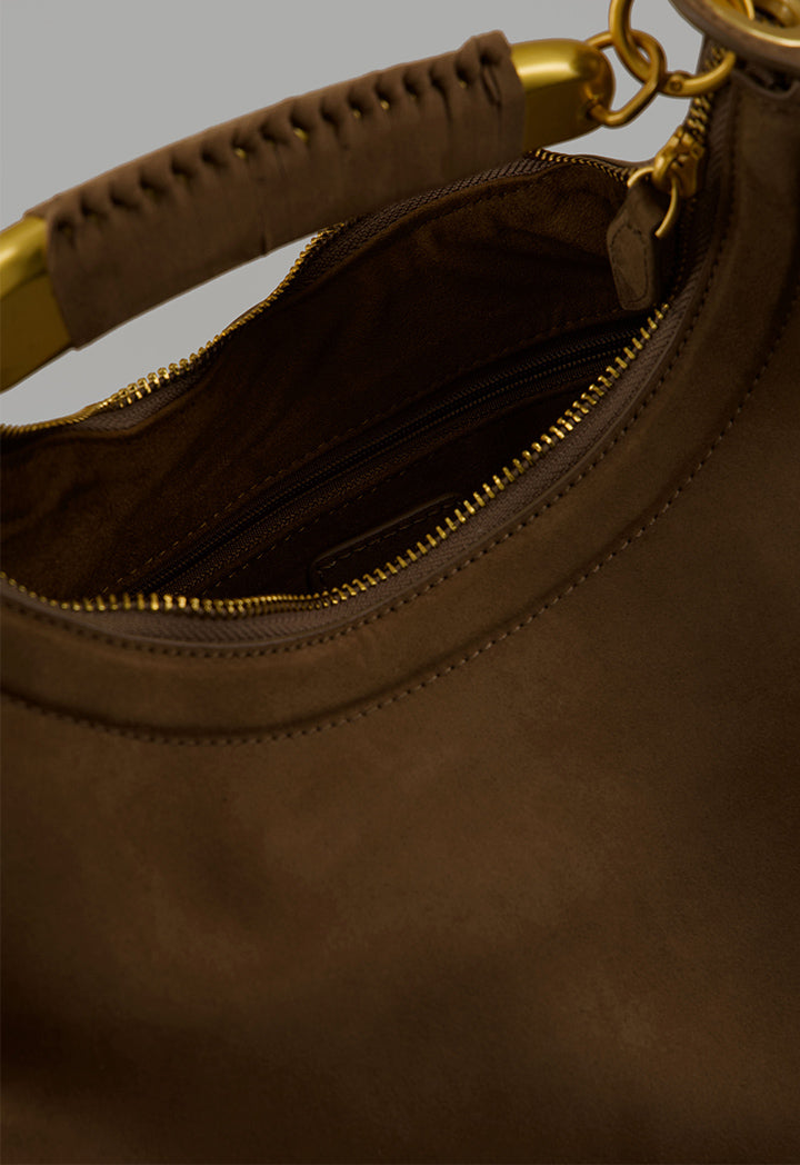 Choice Metallic Detailed Suede Handbag Beige