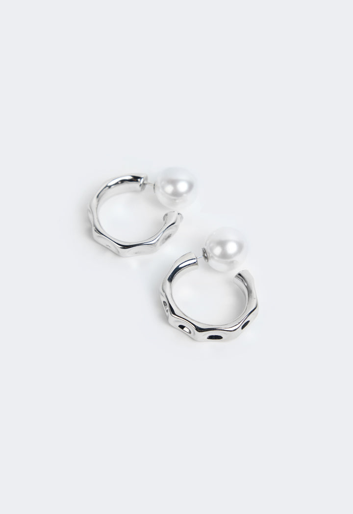 Choice Faux Pearls Hoop Earrings Silver