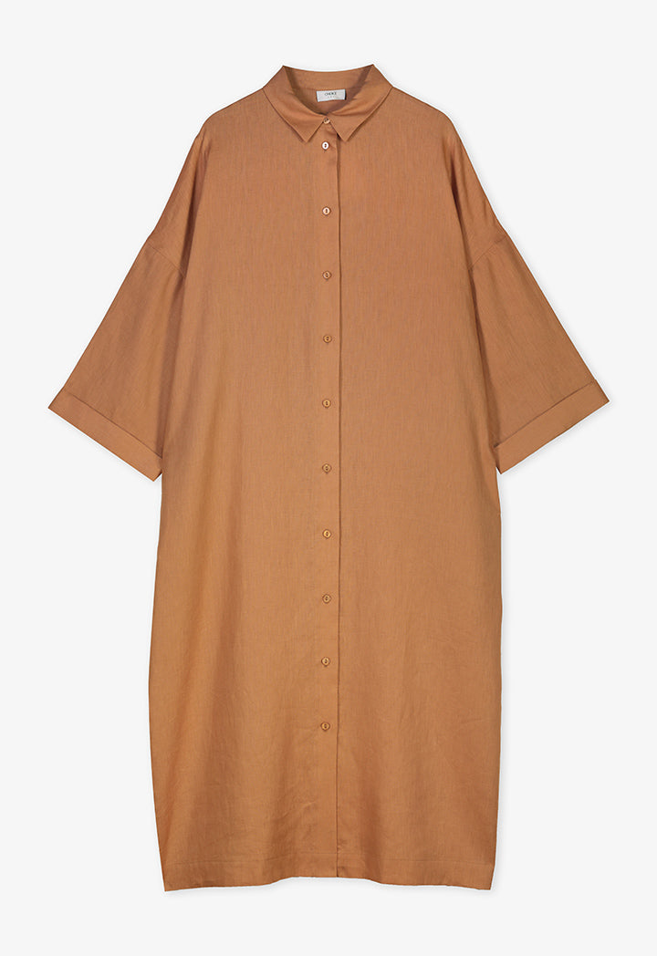 Choice Drop Shoulder Basic Shirt Dress  Caramel