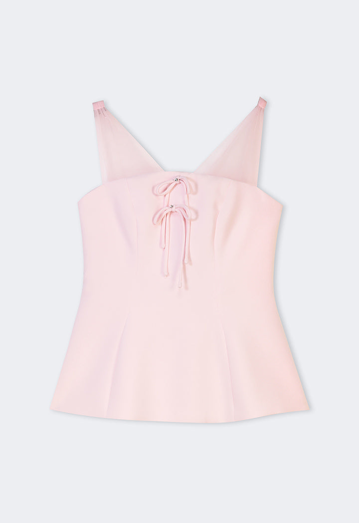 Choice Solid Tulle Bow-Detail Sleeveless Top Pink