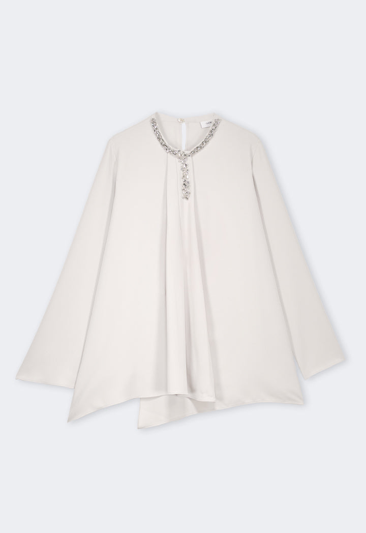 Choice Solid Crystal Embellished Blouse Beige