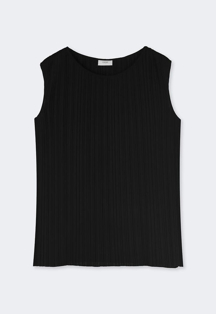 Choice Solid Sleeveless Pleated Top Black