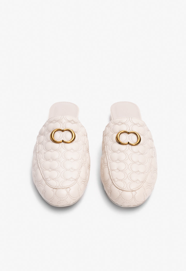 Choice Quilted Embellished Mules Off White