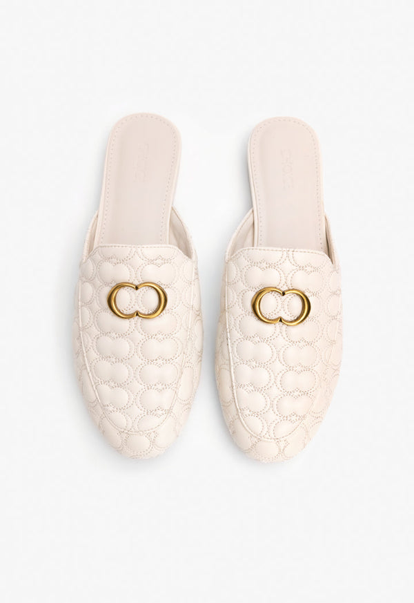 Choice Quilted Embellished Mules Off White