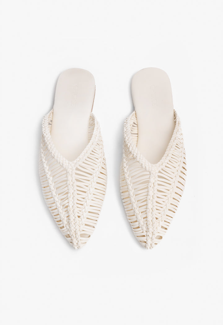 Choice Braided Woven Flat Mules Off White