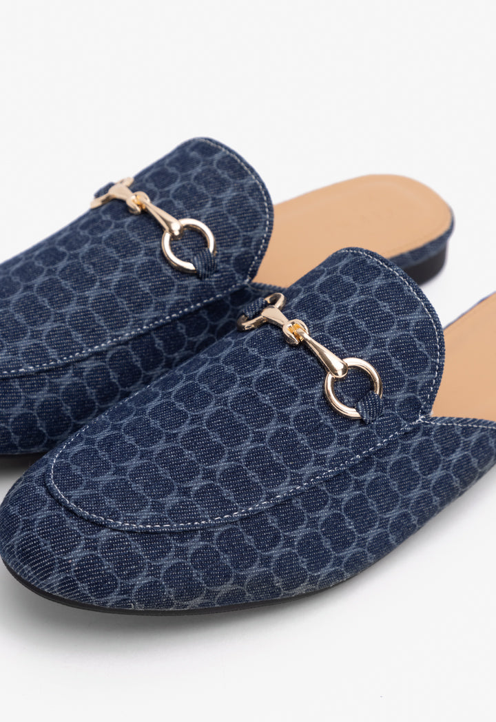 Choice Denim Printed Monogram Mules Navy