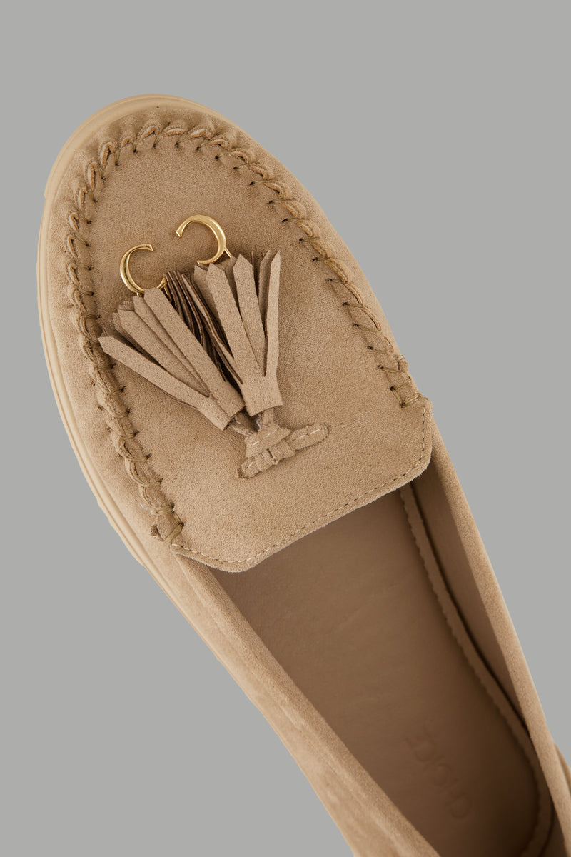 Choice Tassel Suede Loafers Beige