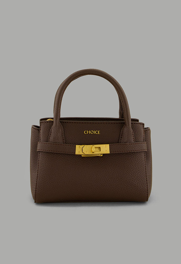 Choice Iconic Metallic Turn Lock Handbag Dark Brown