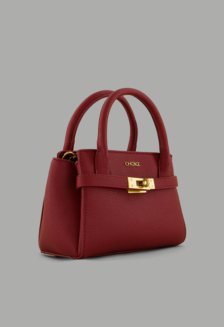 Choice Iconic Metallic Turn Lock Handbag Maroon