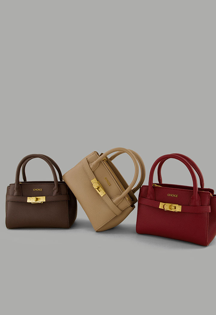 Choice Iconic Metallic Turn Lock Handbag Dark Brown