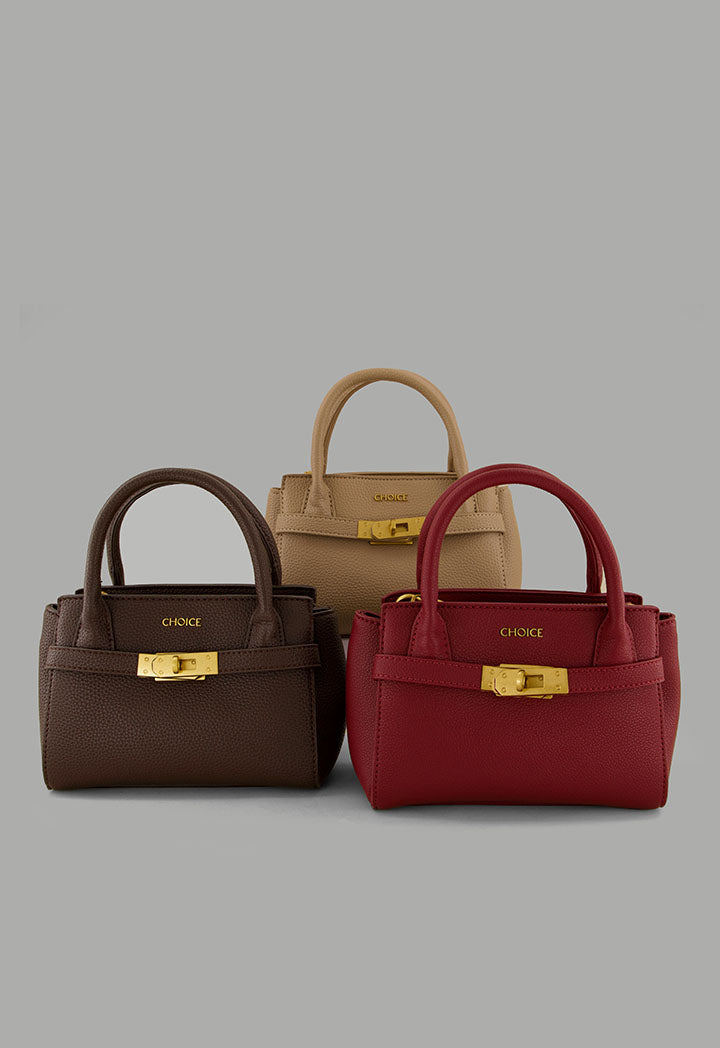 Choice Iconic Metallic Turn Lock Handbag Dark Brown