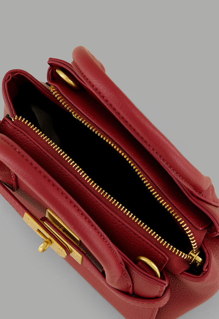 Choice Iconic Metallic Turn Lock Handbag Maroon
