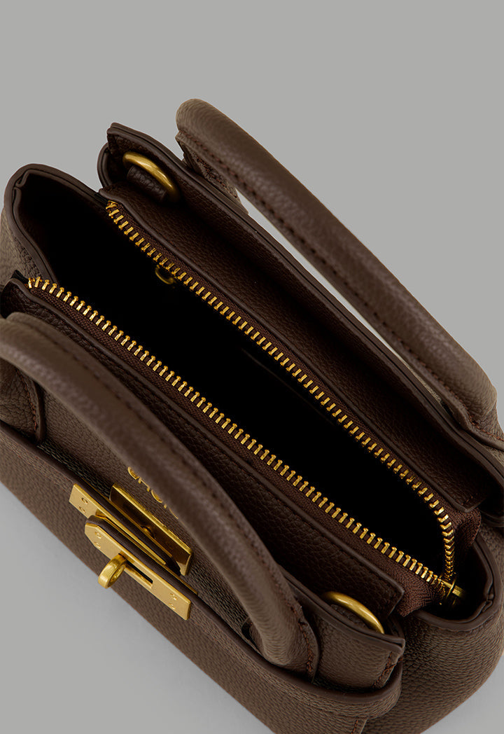 Choice Iconic Metallic Turn Lock Handbag Dark Brown