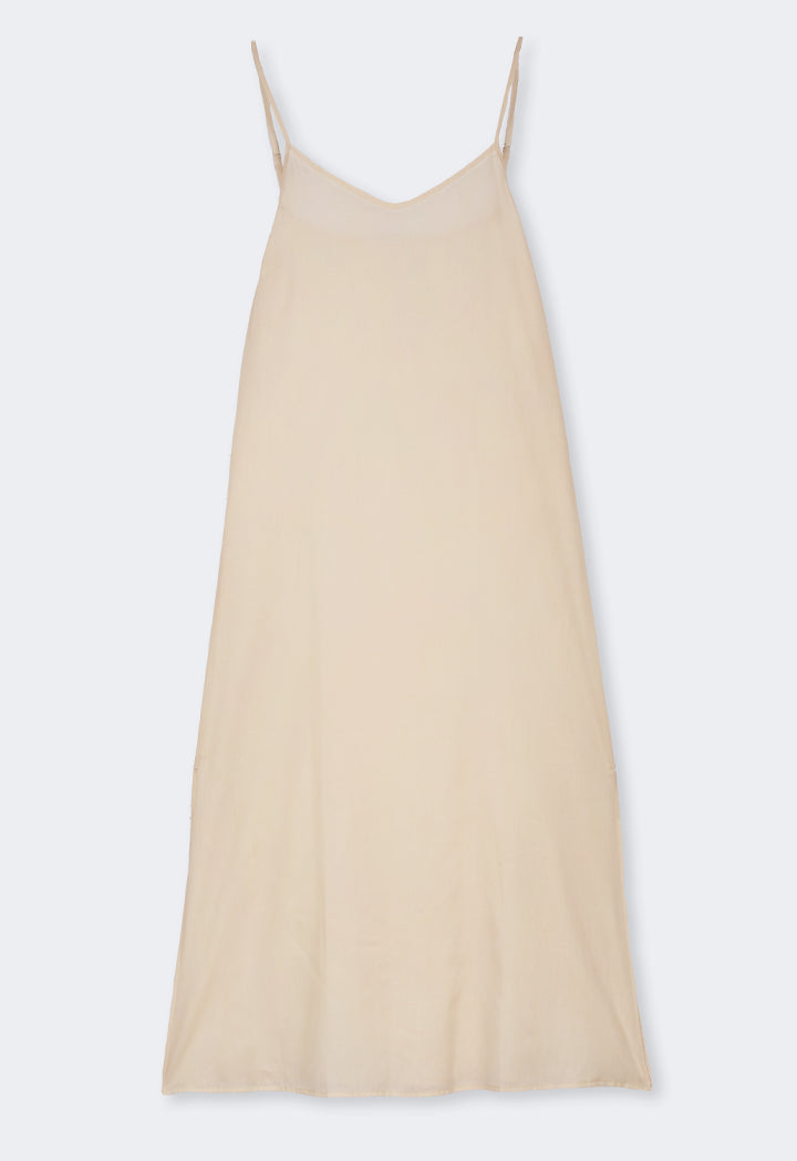 Choice Solid V-Neck Linen Dress Beige