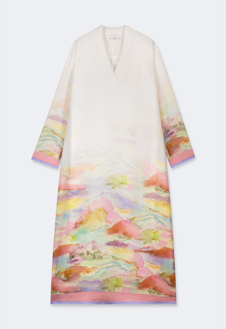 Choice V-Neck Flared Printed Dress Multi Color