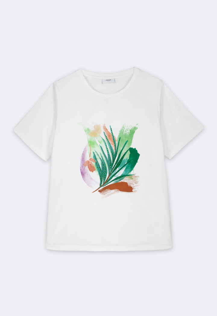 Choice Printed Motif Short Sleeve T-Shirt Off White