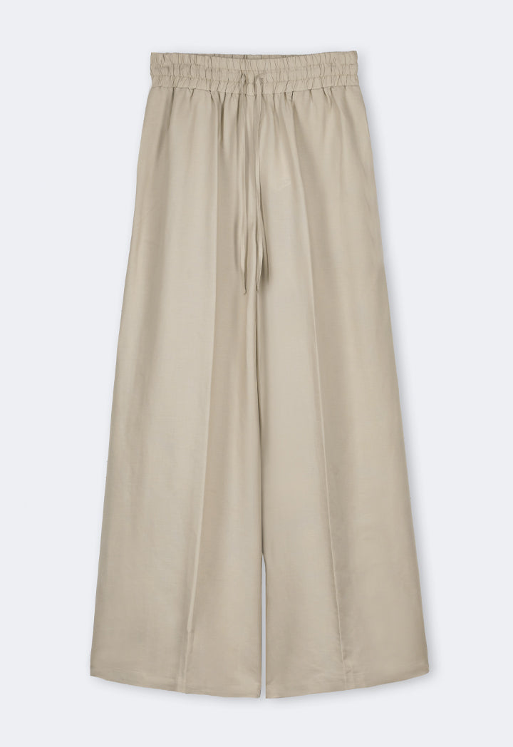 Choice Basic Elastic Waistband Linen Trousers Sand