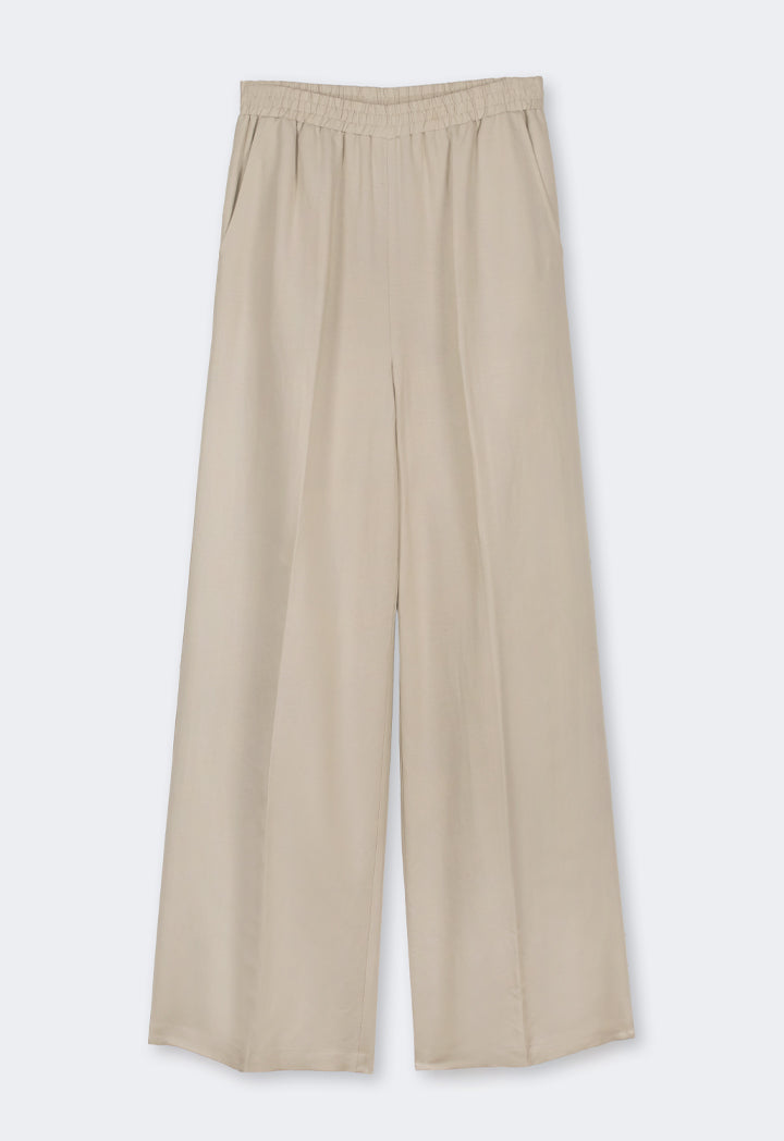 Choice Elastic Waist Wide Leg Trousers Sand