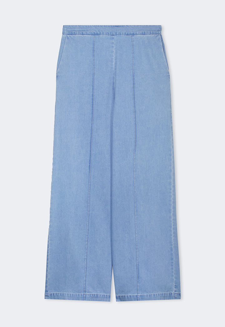 Choice Solid Wide Leg Denim Trousers Light Blue