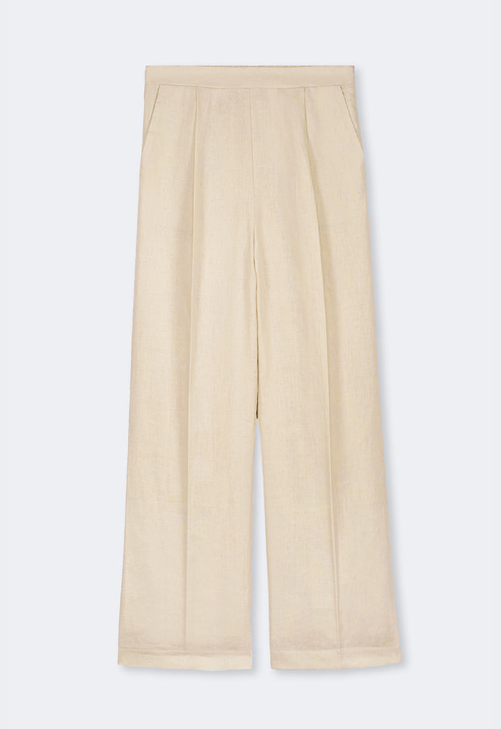 Choice Straight Wide Cut Leg Basic Trousers Beige