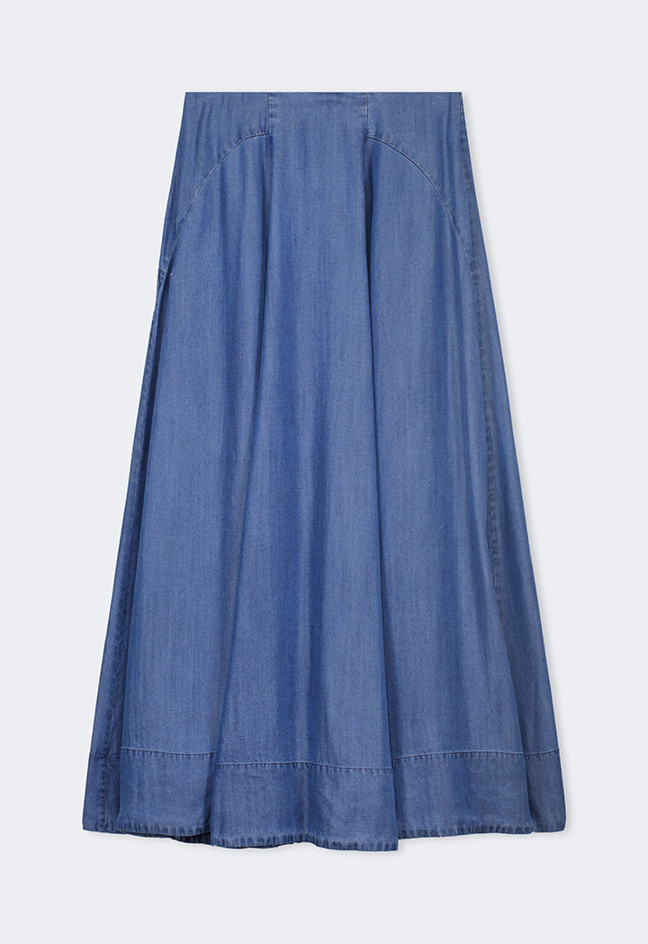 Choice Solid Flared Denim Skirt Navy