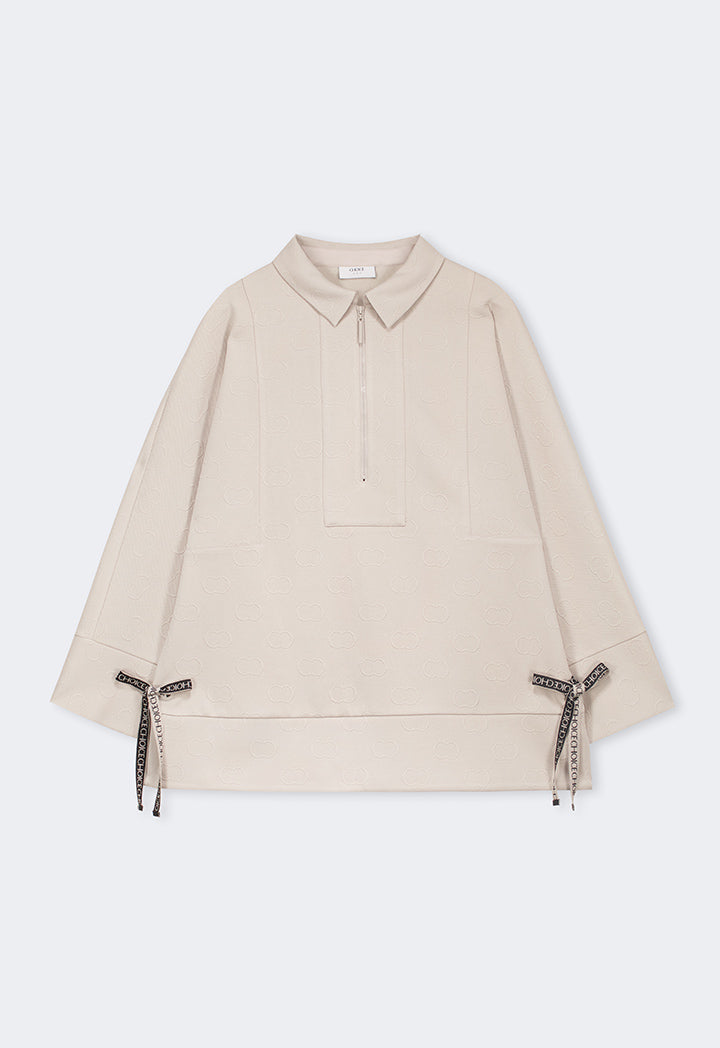 Choice Front Half-Zip Monogram Blouse Grey
