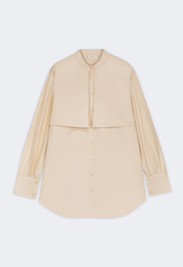 Choice Mandarin Collar Basic Shirt  Beige