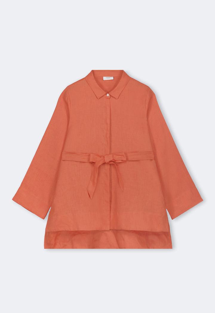 Choice Regular Fit Belted Linen Shirt Orange