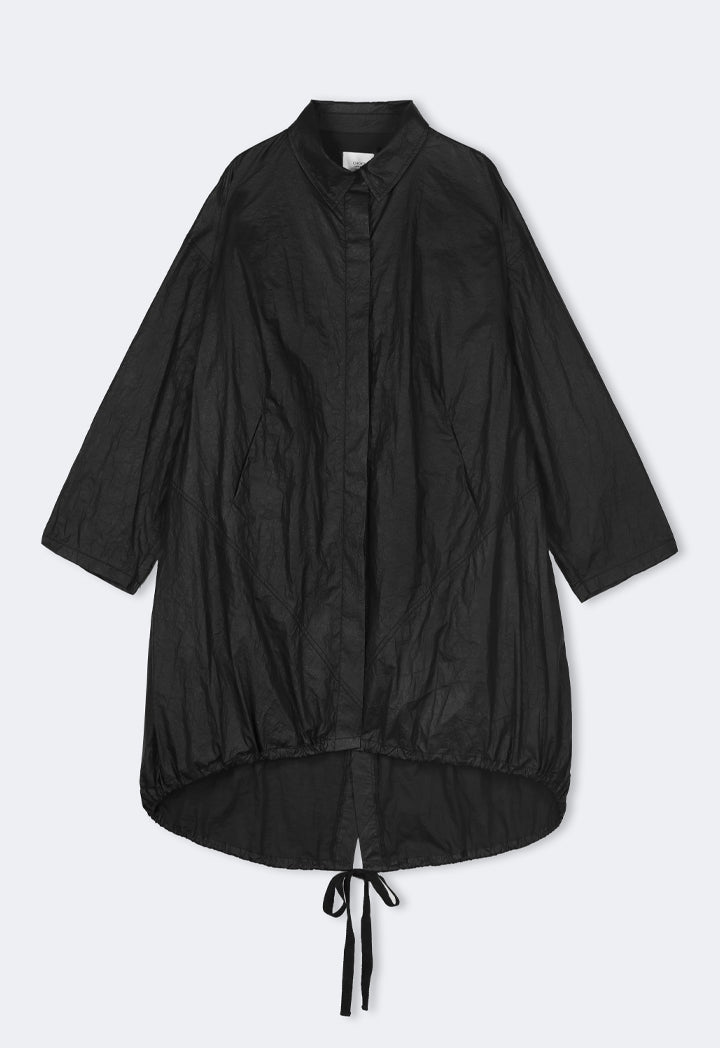 Choice Solid Crinkled High-Low Oversize Coat Black