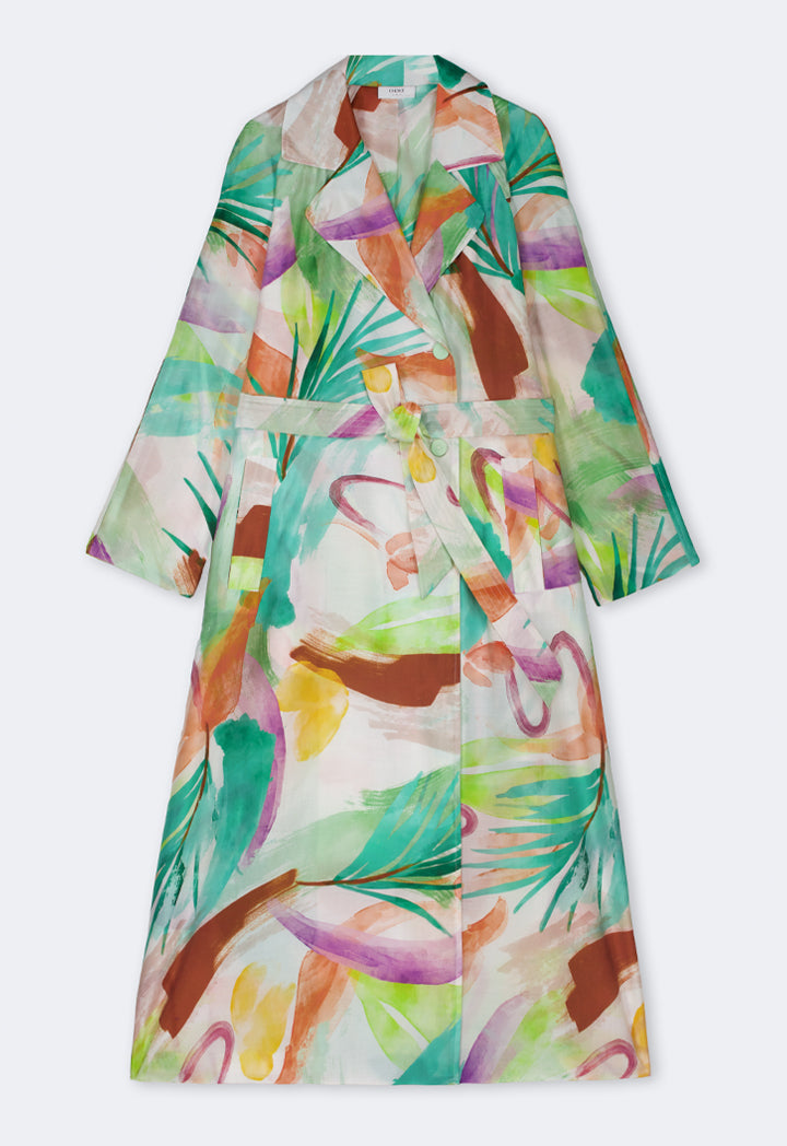 Choice Notched Collar Printed Coat Multi Color