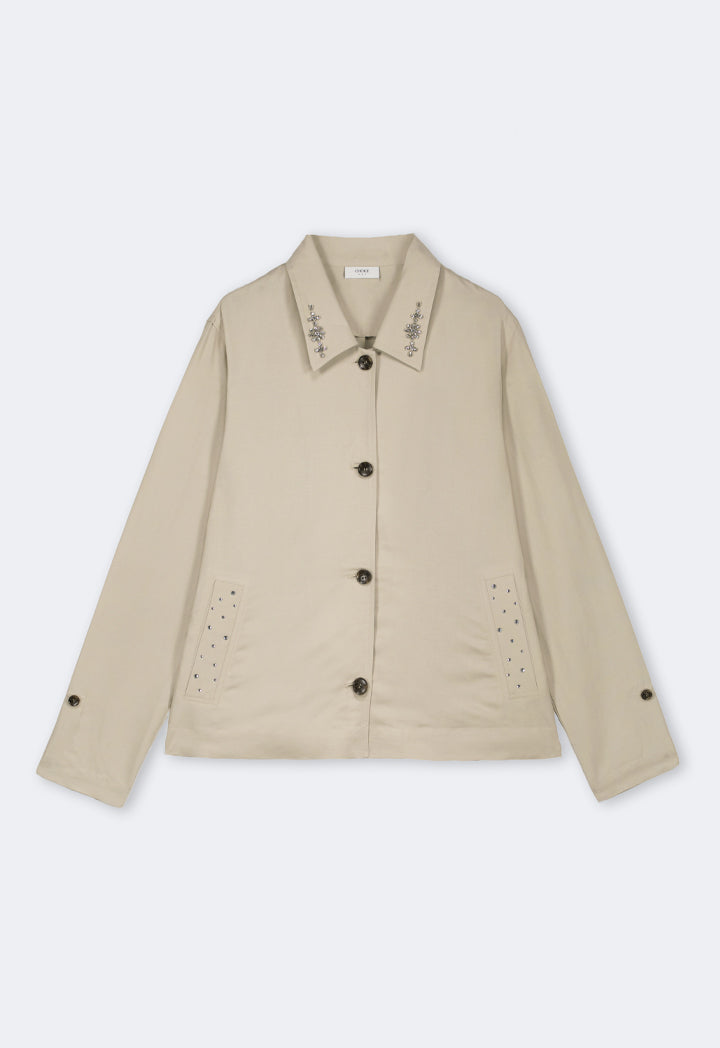 Choice Long Sleeve Crystal Embellished Jacket Sand