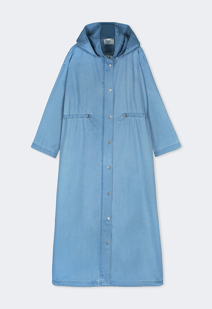 Choice Drawstring Hooded Collar Jacket Light Blue